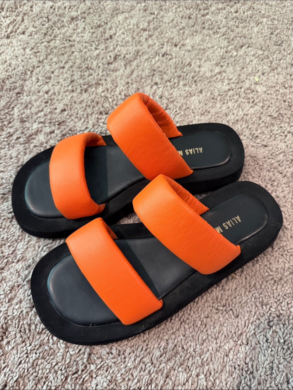 LIKE NEW ALIAS MAE Women’s Orange Double-Strap Padded Slide Sandals